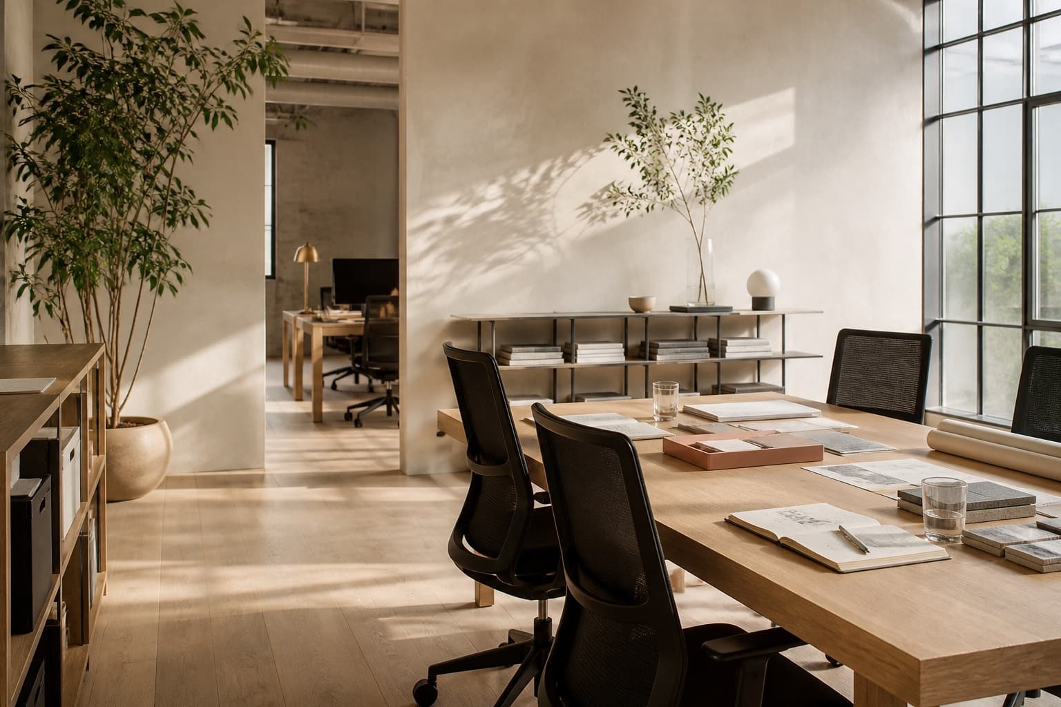 A quiet Los Angeles office suite prepared for the workday